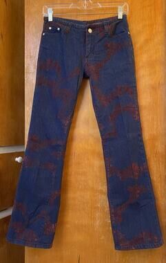 Vintage Y2K Low Rise Flocked Jeans Lace Asian Bootcut Juniors Size 3 XS